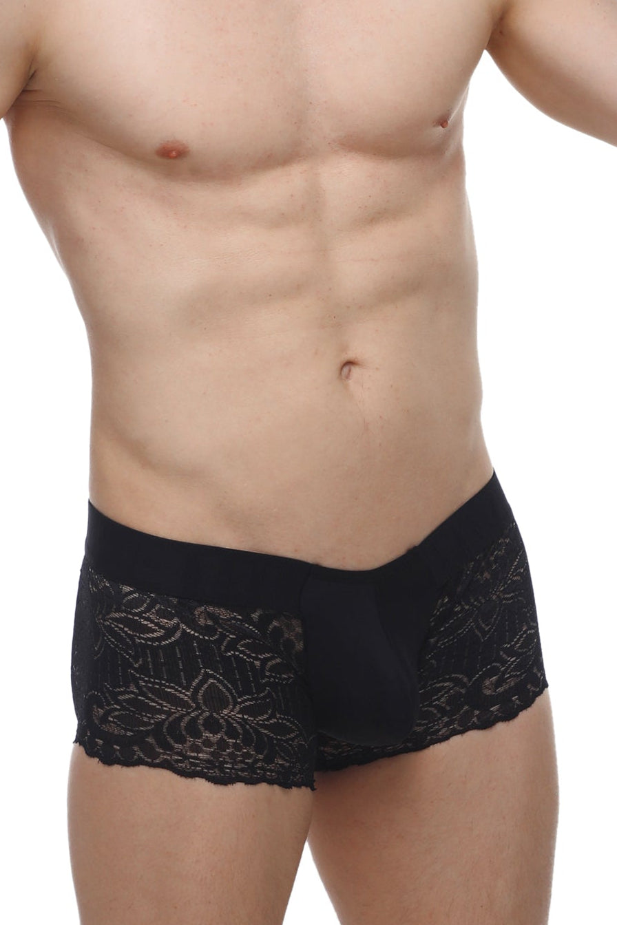 Lace boxer shorts with nylon pouch