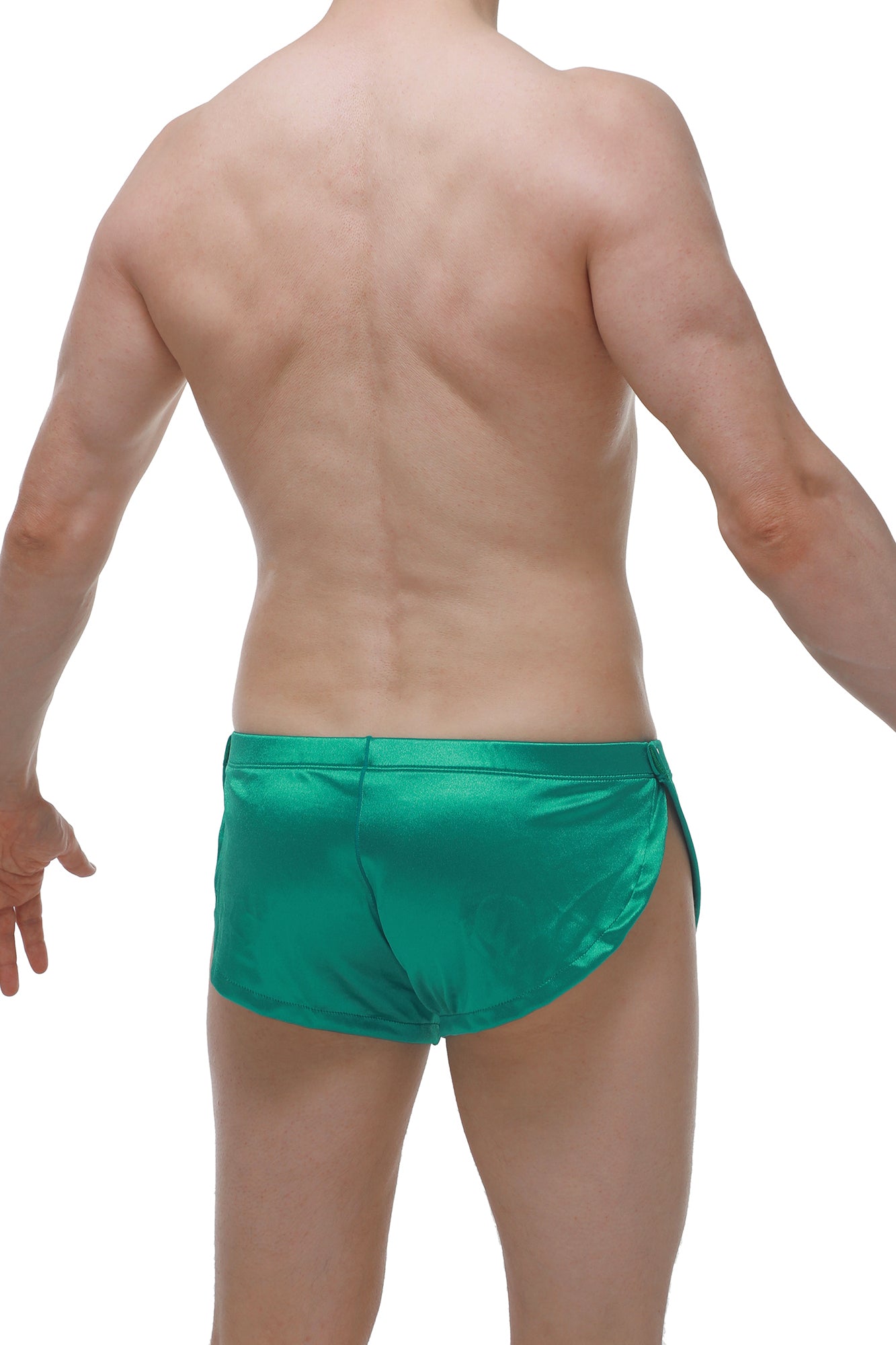 Grüne Satin-Shorts mit Druckknöpfen