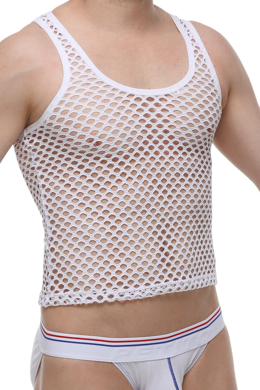 Débardeur Mesh Blanc - PetitQ Underwear - Lingerie masculine sexy et sous-vêtements pour homme originaux